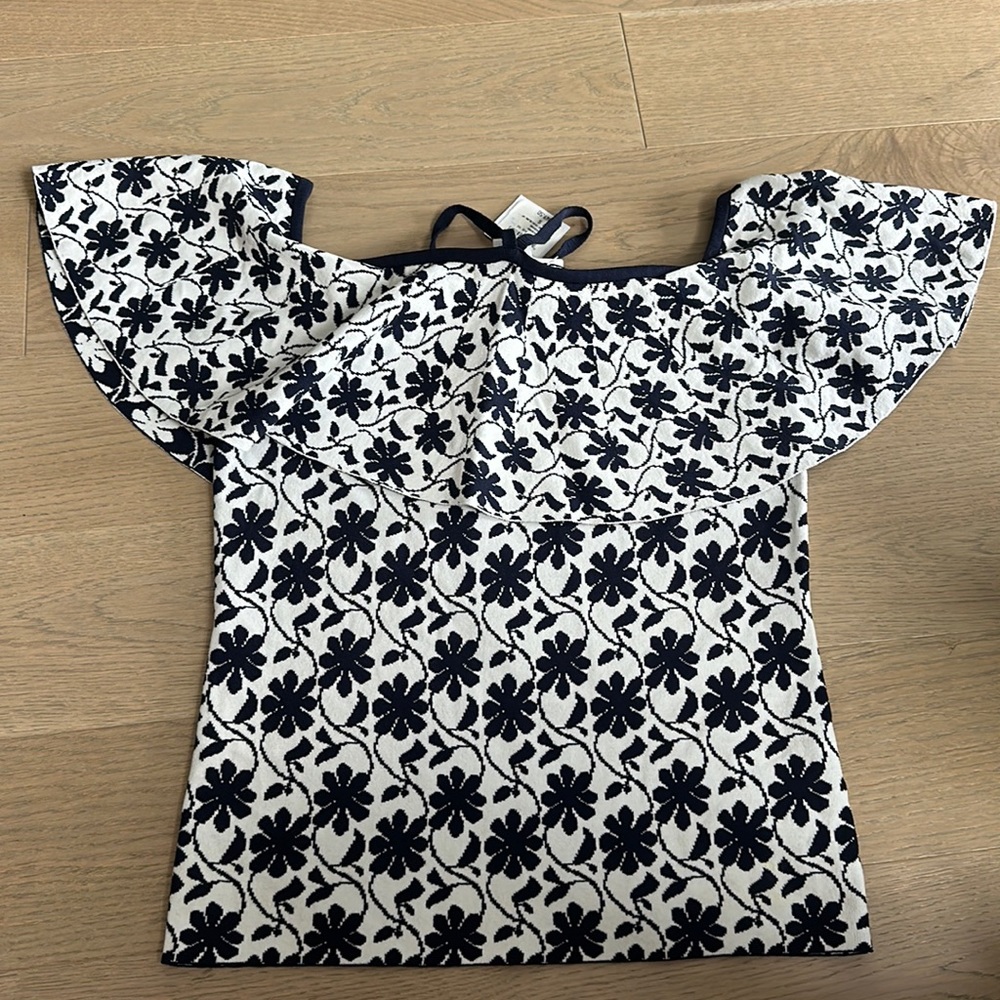 NWT Club Monaco Knit Blue and White Off The Sholder Top Size Small